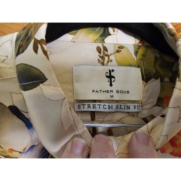 Father & Son Size Medium Stretch Slim Fit White Orange Floral & Bluebird Design - Picture 5 of 12